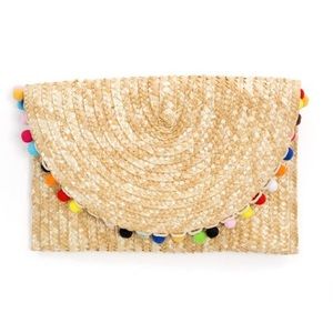 EUC Tuckernuck Natural Carmelita Pom Pom Clutch